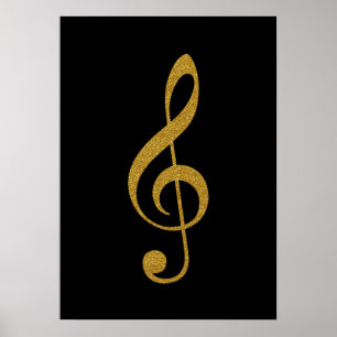 golden-color treble clef music poster