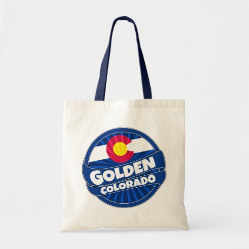 Golden Colorado flag burst tote bag