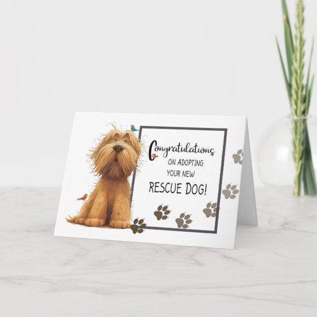 Golden Colored Shaggy Dog Congratulations Adopting Card (Front)