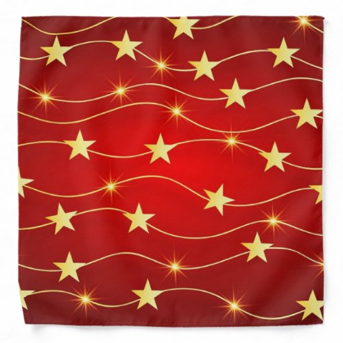 Golden_Colored Stars on Bright Red Background Bandana