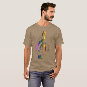 Golden Colorful Treble Clef Music Notes Swirl T-Shirt