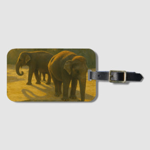 Golden Companions – Elephant Trio in Warm Light Luggage Tag