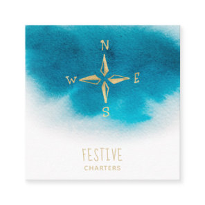 *~* Golden Compass Beach Ocean Sea AP 13 Teal Blue Square Business Card