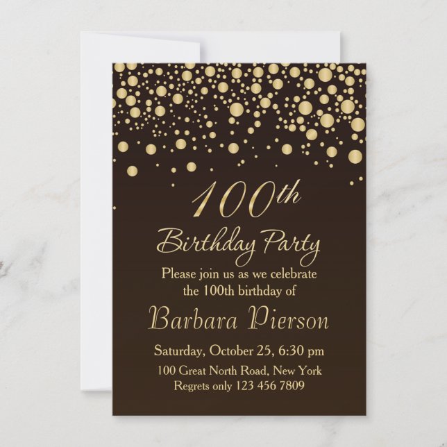 Golden confetti 100th Birthday Party Invitation (Front)