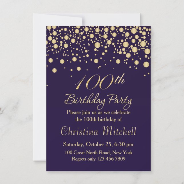 Golden confetti 100th Birthday Party Invitation (Front)
