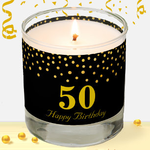 Golden Confetti 50th Birthday on Black Scented Candle