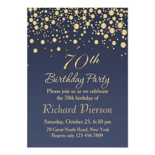golden confetti 70th birthday party invitation zazzle com