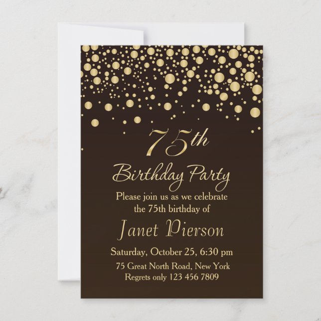 Golden confetti 75th Birthday Party Invitation (Front)