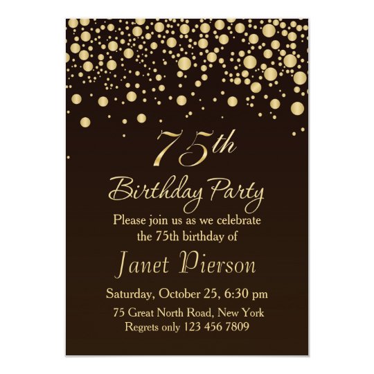 golden confetti 75th birthday party invitation zazzle com