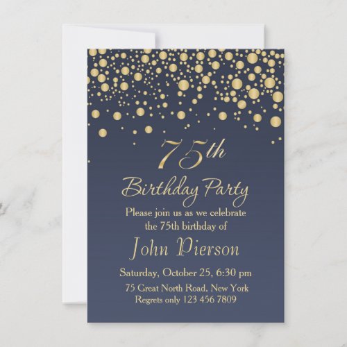 Golden confetti 75th Birthday Party Invitation