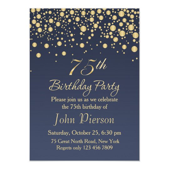 golden confetti 75th birthday party invitation zazzle com