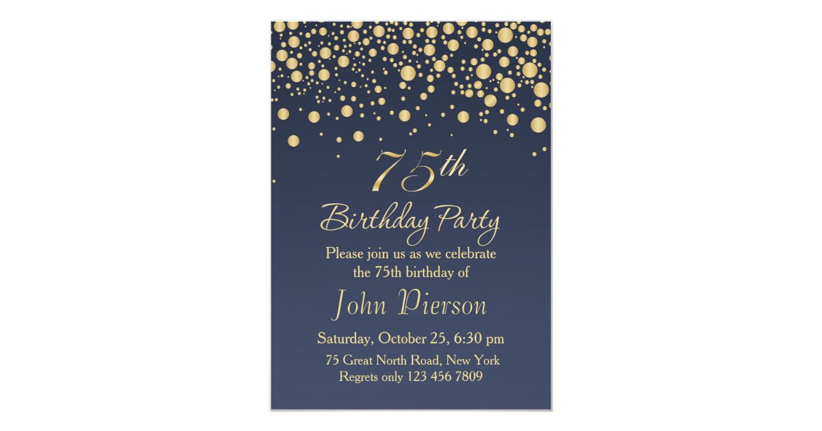 golden confetti 75th birthday party invitation zazzle com