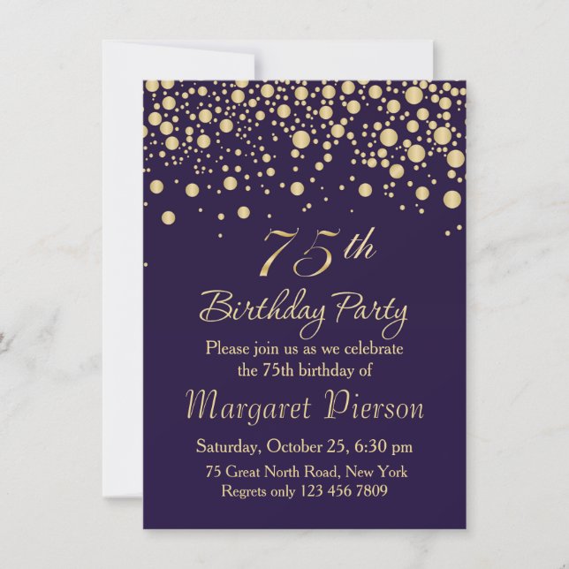 Golden confetti 75th Birthday Party Invitation (Front)
