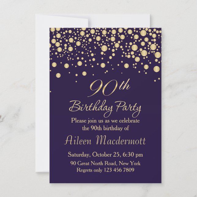 Golden confetti 90th Birthday Party Invitation (Front)
