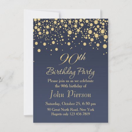Golden Confetti 90th Birthday Party Invitation