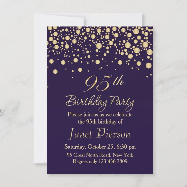 Golden confetti 95th Birthday Party Invitation (Front)