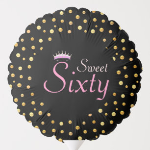 Golden Confetti and Crown Sweet Sixty on Black Balloon
