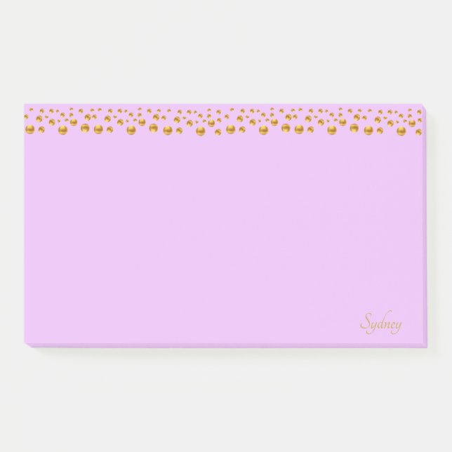 Golden Confetti & Calligraphy on Violet Post-it Notes (Front)