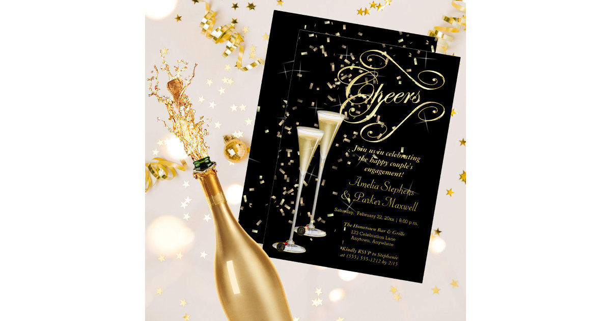 Golden Confetti Champagne Cheers Engagement Party Foil Invitation Zazzle
