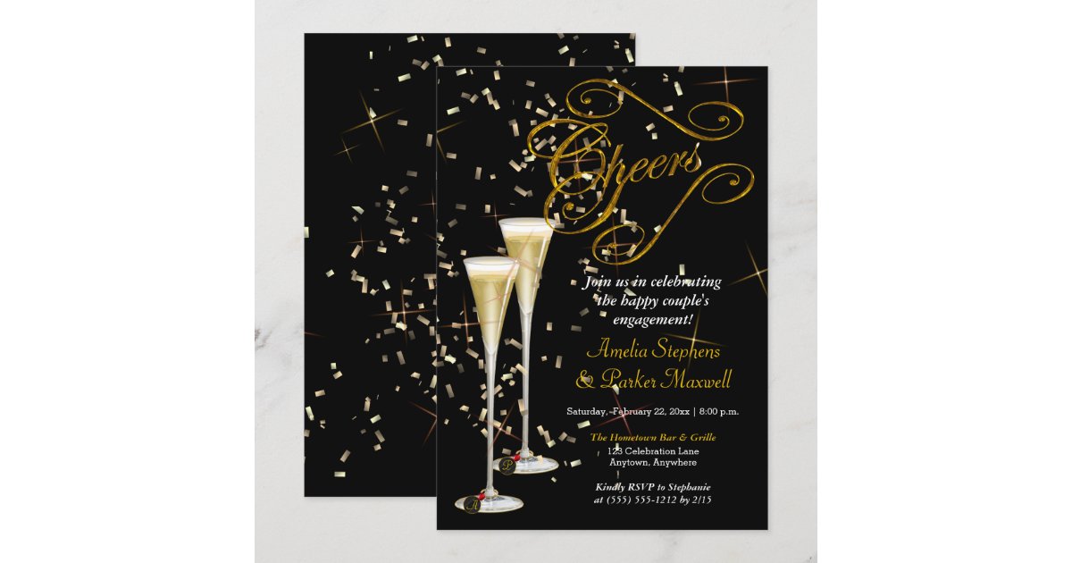 Golden Confetti Champagne Cheers Engagement Party Invitation Zazzle