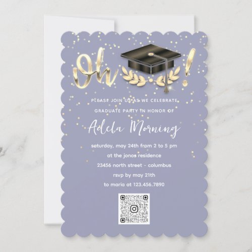 Golden Confetti Graduate Party QR Code Smoky Blue Invitation