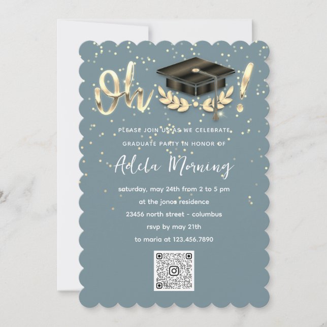 Golden Confetti Graduate Party QR Code Teal Invitation (Front)