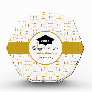 Golden Confetti Graduation on White Acrylic Award