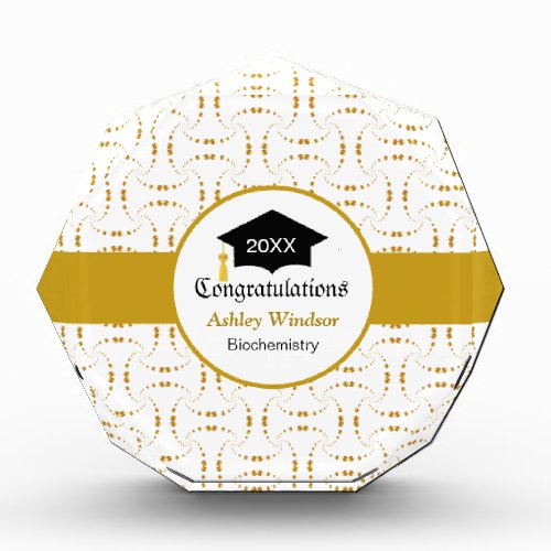 Golden Confetti Graduation on White Acrylic Award