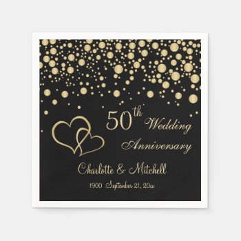Golden Confetti  Hearts 50th Wedding Anniversary Napkins by IrinaFraser at Zazzle