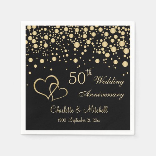 Golden confetti hearts 50th Wedding Anniversary Napkins