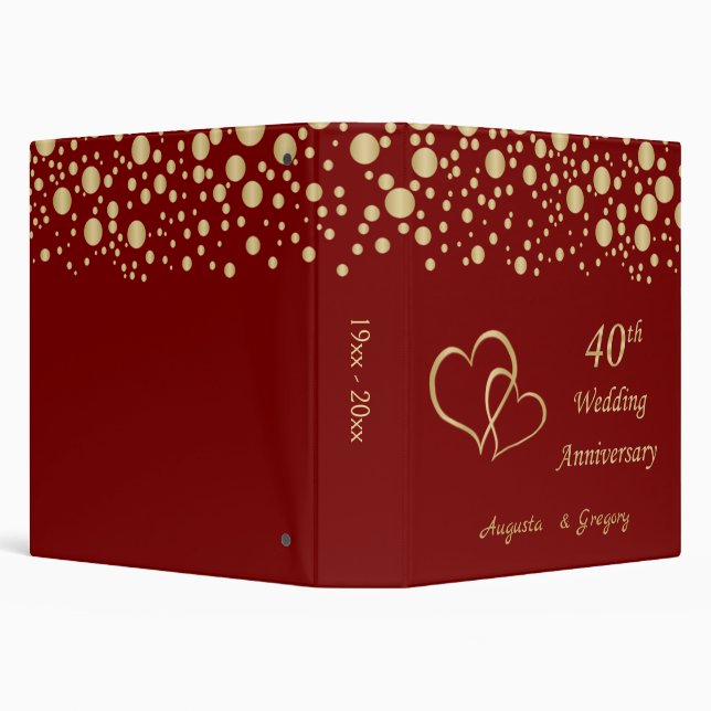 Golden confetti, joined hearts 40th Anniversary 3 Ring Binder (Background)