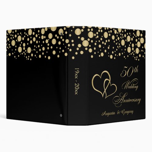 Golden confetti joined hearts 50th Anniversary 3 Ring Binder