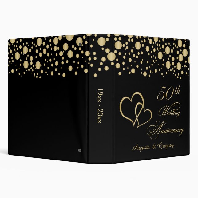 Golden confetti, joined hearts 50th Anniversary 3 Ring Binder (Background)