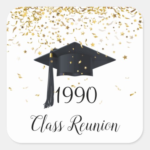 Golden confetti mortar class reunion any year square sticker