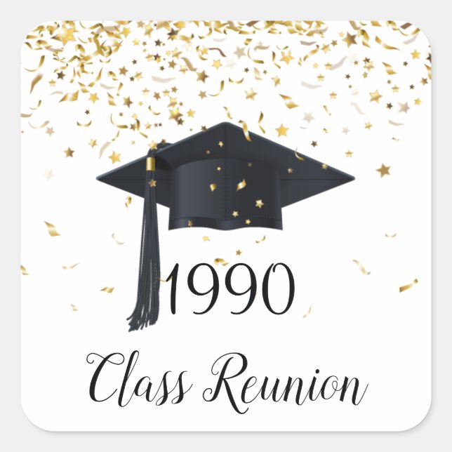 Golden confetti, mortar class reunion any year square sticker (Front)