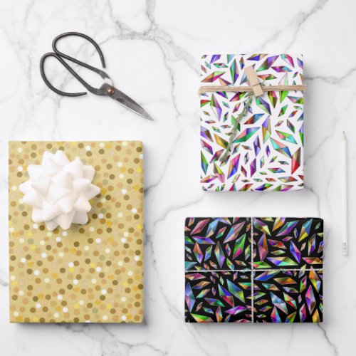 Golden Confetti  Multicolored Gems Wrapping Paper Sheets