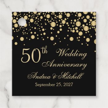 Golden Confetti On Black 50th Wedding Anniversary Favor Tags by IrinaFraser at Zazzle