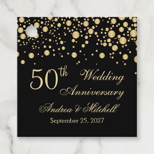 Golden confetti on black 50th Wedding Anniversary Favor Tags