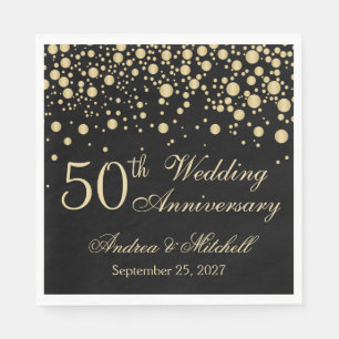 Golden confetti on black 50th Wedding Anniversary Napkins