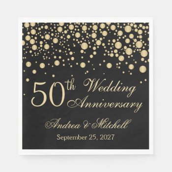 Golden Confetti On Black 50th Wedding Anniversary Napkins by IrinaFraser at Zazzle