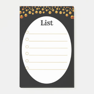 Golden Confetti on Black and White Post_It Notes