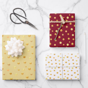 Golden Confetti on Golden, Burgundy & White Wrapping Paper Sheets