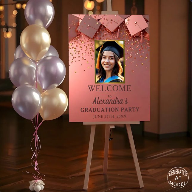 Golden Confetti on Pink Photo Graduation Party Foam Board (Creator Uploaded)