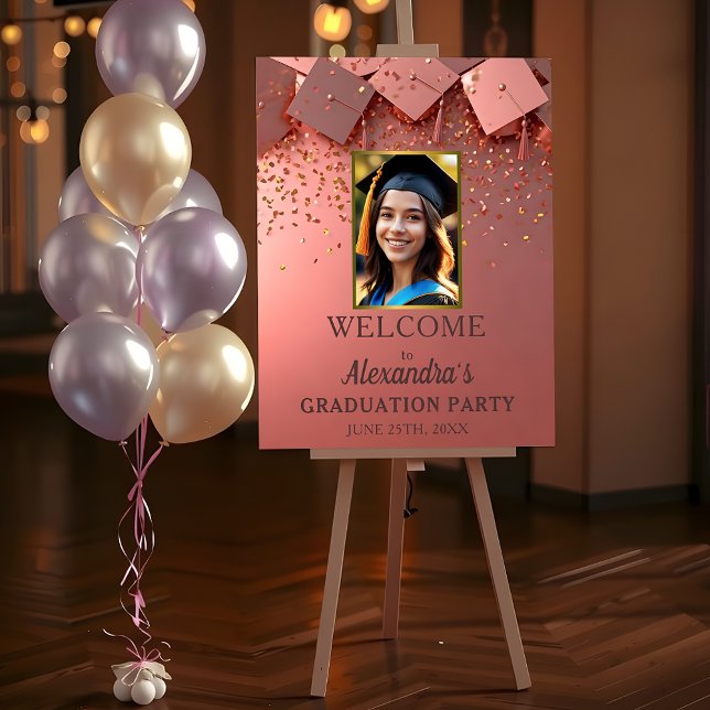 Golden Confetti on Pink Photo Graduation Party Foam Board (Creator Uploaded)