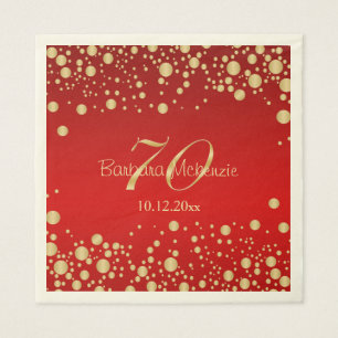 Golden confetti on red 70th Birthday Party Napkins