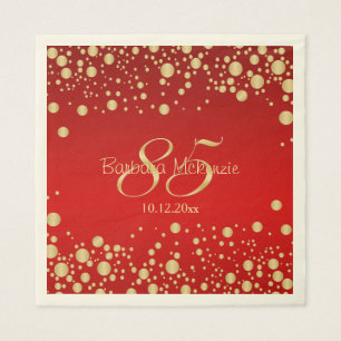 Golden confetti on red 85th Birthday Party Napkins