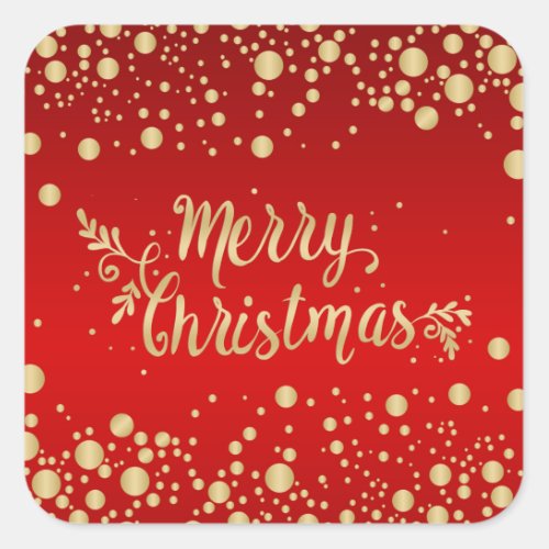 Golden confetti on red Merry Christmas Square Sticker