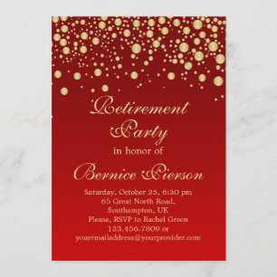Golden confetti on red Retirement Party Invitation