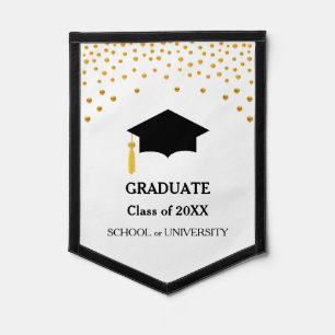 Golden Confetti on White Graduation Pennant