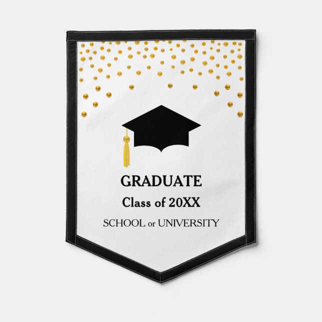 Golden Confetti on White Graduation Pennant (Front)
